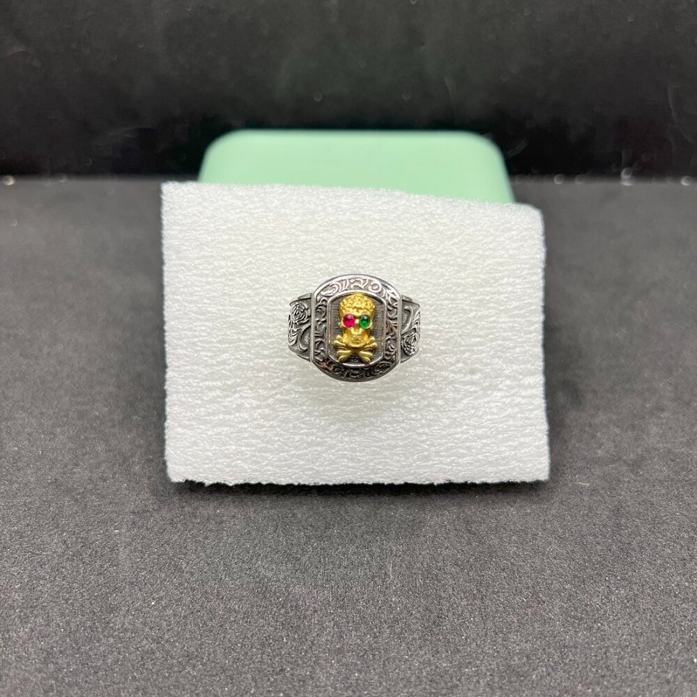Gold Skull Silver Ring - Size 8.25